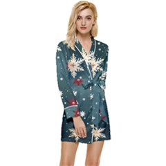 Snowflakes Winter Snow Long Sleeve Satin Robe by Apen