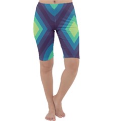 Pattern Blue Green Retro Design Cropped Leggings  by Ravend