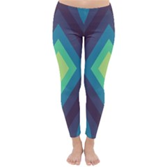 Pattern Blue Green Retro Design Classic Winter Leggings by Ravend