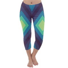 Pattern Blue Green Retro Design Capri Winter Leggings  by Ravend