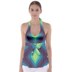 Pattern Blue Green Retro Design Tie Back Tankini Top by Ravend