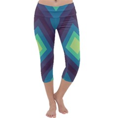 Pattern Blue Green Retro Design Capri Yoga Leggings by Ravend