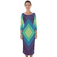 Pattern Blue Green Retro Design Quarter Sleeve Midi Bodycon Dress by Ravend