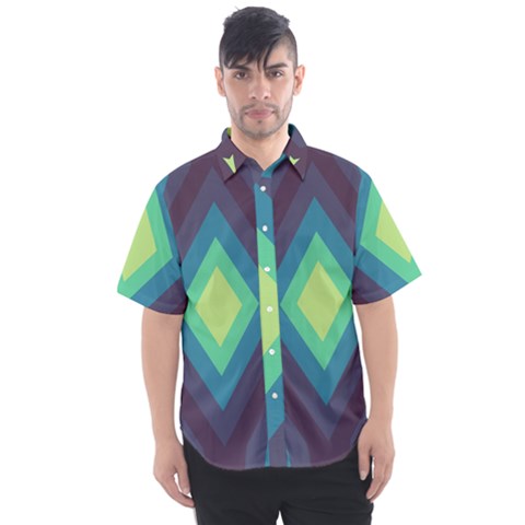 Pattern Blue Green Retro Design Men s Short Sleeve Shirt by Ravend