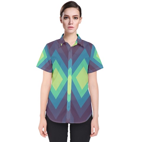 Pattern Blue Green Retro Design Women s Short Sleeve Shirt by Ravend