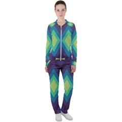 Pattern Blue Green Retro Design Casual Jacket And Pants Set by Ravend