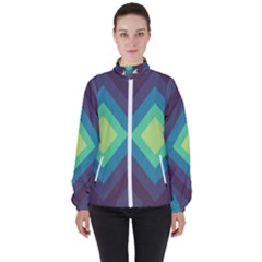 Pattern Blue Green Retro Design Women s High Neck Windbreaker by Ravend