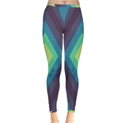 Pattern Blue Green Retro Design Inside Out Leggings by Ravend