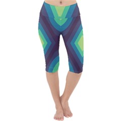 Pattern Blue Green Retro Design Lightweight Velour Cropped Yoga Leggings by Ravend