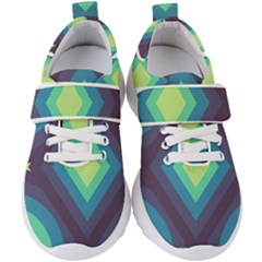 Pattern Blue Green Retro Design Kids  Velcro Strap Shoes by Ravend