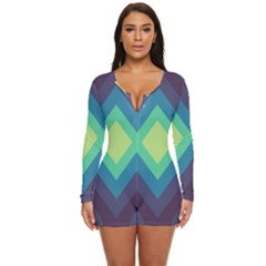 Pattern Blue Green Retro Design Long Sleeve Boyleg Swimsuit by Ravend