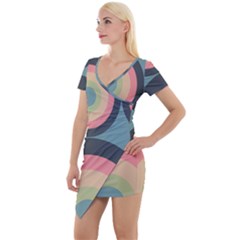 Circles Design Pattern Tile Short Sleeve Asymmetric Mini Dress by Ravend