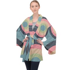 Circles Design Pattern Tile Long Sleeve Velvet Kimono  by Ravend