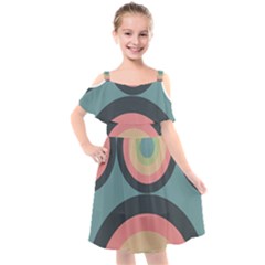 Circles Design Pattern Tile Kids  Cut Out Shoulders Chiffon Dress