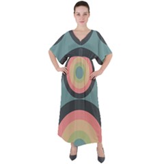 Circles Design Pattern Tile V-neck Boho Style Maxi Dress by Ravend