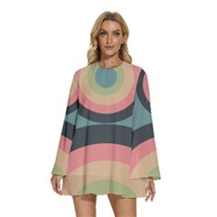 Circles Design Pattern Tile Round Neck Long Sleeve Bohemian Style Chiffon Mini Dress by Ravend