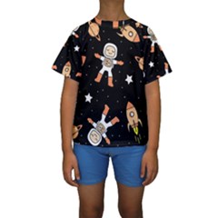 Astronaut Space Rockets Spaceman Kids  Short Sleeve Swimwear by Ravend