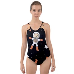 Astronaut Space Rockets Spaceman Cut-out Back One Piece Swimsuit by Ravend