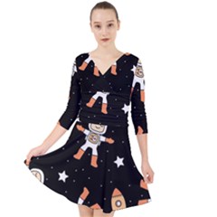 Astronaut Space Rockets Spaceman Quarter Sleeve Front Wrap Dress