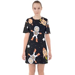 Astronaut Space Rockets Spaceman Sixties Short Sleeve Mini Dress by Ravend