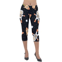 Astronaut Space Rockets Spaceman Lightweight Velour Capri Leggings  by Ravend