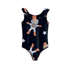 Astronaut Space Rockets Spaceman Kids  Frill Swimsuit by Ravend