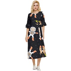 Astronaut Space Rockets Spaceman Double Cuff Midi Dress by Ravend