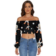 Astronaut Space Rockets Spaceman Long Sleeve Crinkled Weave Crop Top by Ravend