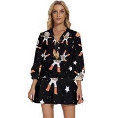 Astronaut Space Rockets Spaceman V-neck Placket Mini Dress by Ravend