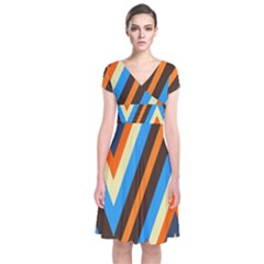 Pattern Triangle Design Repeat Short Sleeve Front Wrap Dress by Ravend