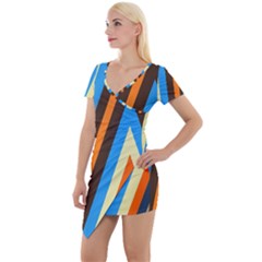 Pattern Triangle Design Repeat Short Sleeve Asymmetric Mini Dress by Ravend