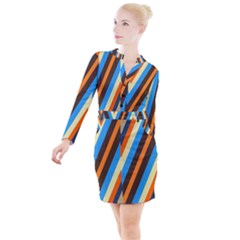 Pattern Triangle Design Repeat Button Long Sleeve Dress by Ravend