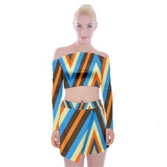 Pattern Triangle Design Repeat Off Shoulder Top With Mini Skirt Set by Ravend