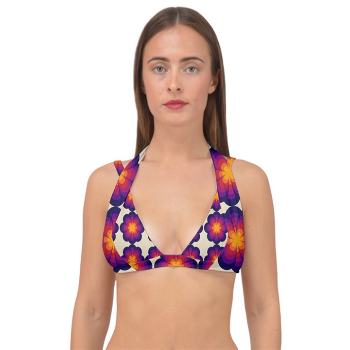 Flower Pattern Design Seamless Double Strap Halter Bikini Top