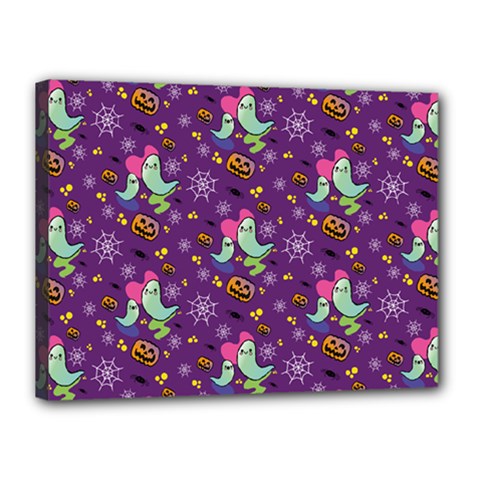 Pumpkins Ghosts Skeleton Pattern Canvas 16  X 12  (stretched) by Ravend