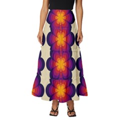 Flower Pattern Design Seamless Tiered Ruffle Maxi Skirt