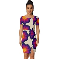 Flower Pattern Design Seamless Fitted Knot Split End Bodycon Dress by Ravend