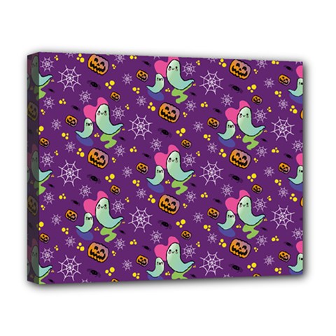 Pumpkins Ghosts Skeleton Pattern Deluxe Canvas 20  X 16  (stretched) by Ravend