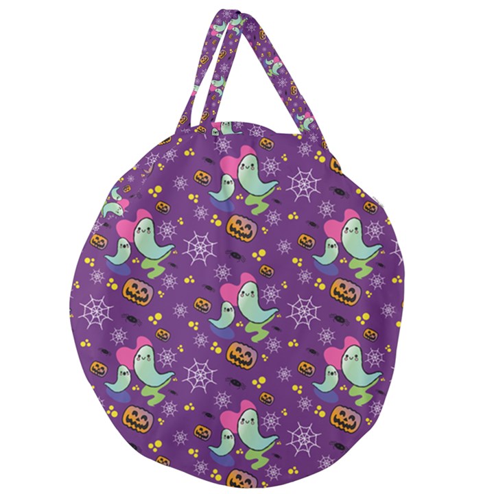 Pumpkins Ghosts Skeleton Pattern Giant Round Zipper Tote