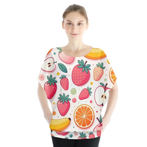 Fruit Sweet Pattern Batwing Chiffon Blouse by Ravend