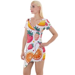 Fruit Sweet Pattern Short Sleeve Asymmetric Mini Dress by Ravend