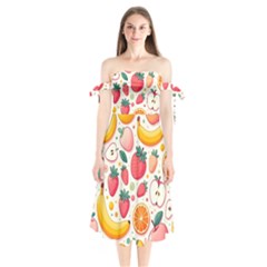 Fruit Sweet Pattern Shoulder Tie Bardot Midi Dress by Ravend