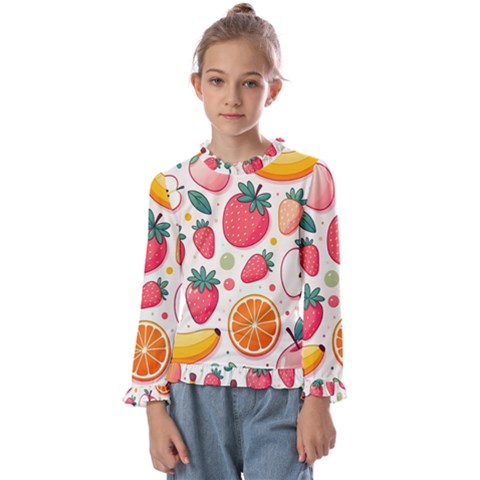 Fruit Sweet Pattern Kids  Frill Detail T-shirt by Ravend