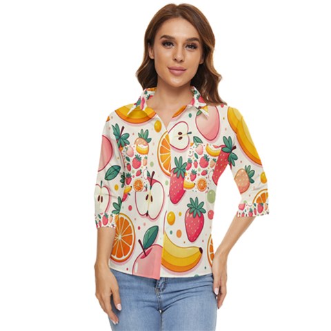 Fruit Sweet Pattern Women s Quarter Sleeve Pocket Shirt by Ravend