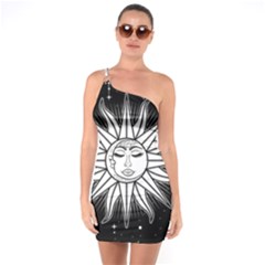 Sun Moon Star Universe Space One Shoulder Ring Trim Bodycon Dress by Ravend