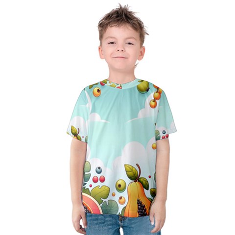 Fruits Sweet Papaya Orange Pattern Kids  Cotton T-shirt by Ravend