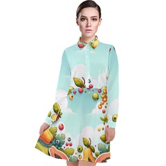 Fruits Sweet Papaya Orange Pattern Long Sleeve Chiffon Shirt Dress by Ravend