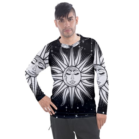 Sun Moon Star Universe Space Men s Pique Long Sleeve T-shirt by Ravend