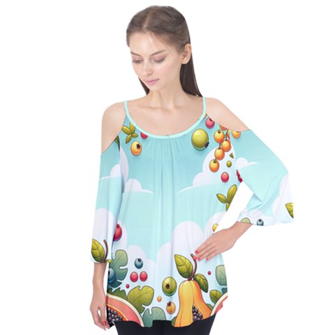 Fruits Sweet Papaya Orange Pattern Flutter Sleeve T-shirt  by Ravend