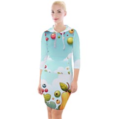 Fruits Sweet Papaya Orange Pattern Quarter Sleeve Hood Bodycon Dress by Ravend